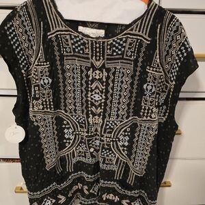 Johnny Was Black and Cream Embroidered Blouse